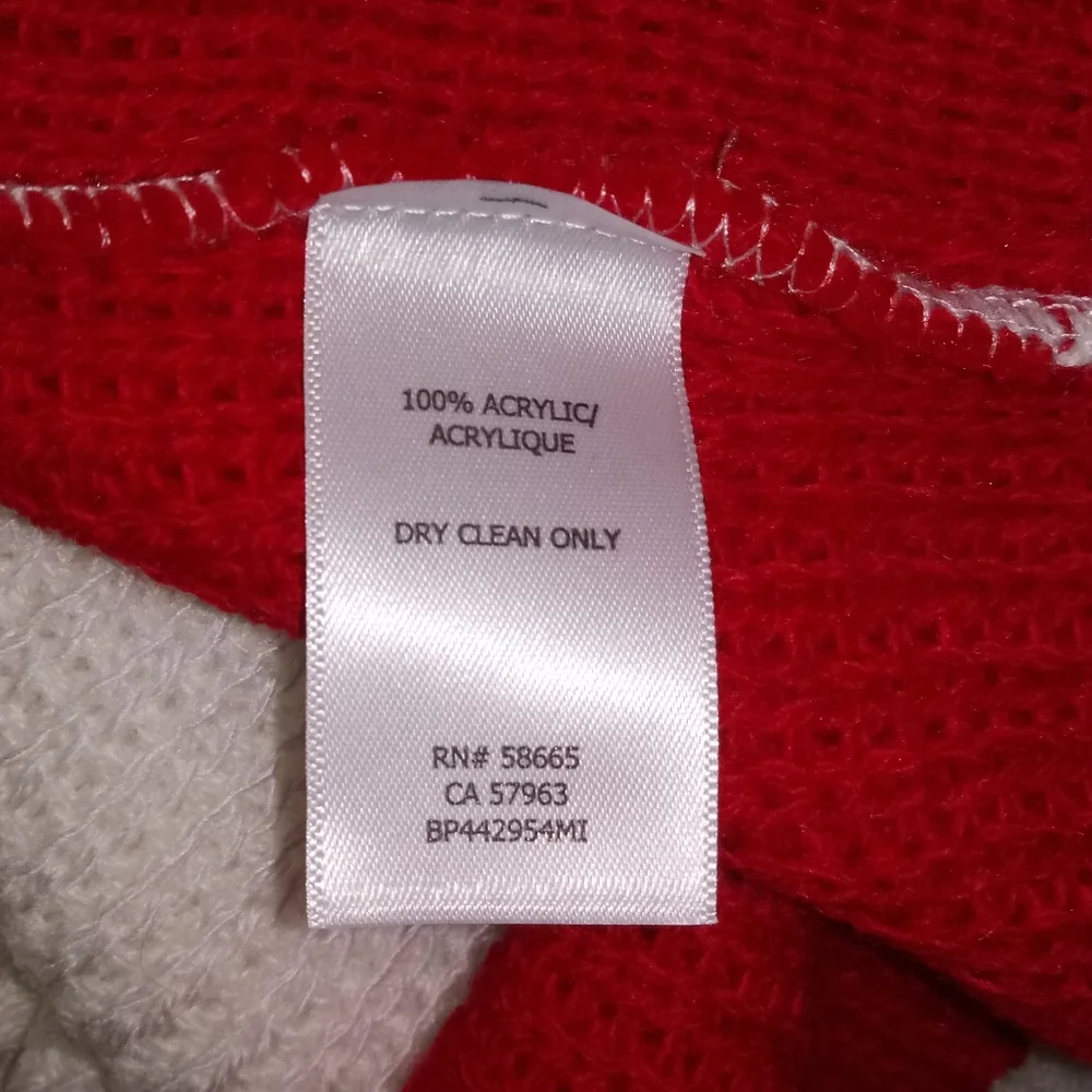 BP Oversize Brushed Pullover Red Ivory Striped XS